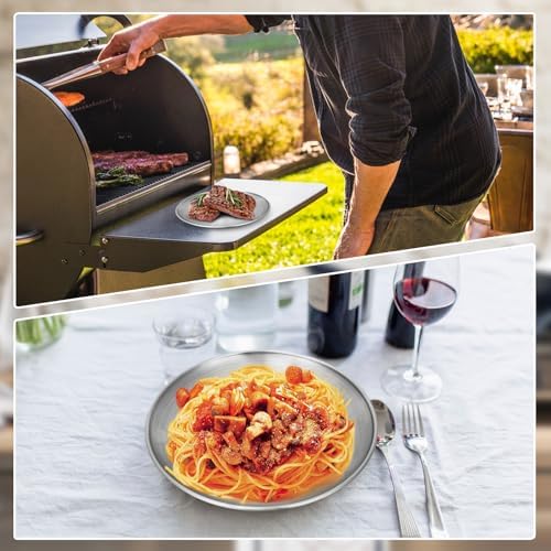 Metal Camping Plates, 6 Pack 9.1 inch 304(18/8) Stainless Steel Plates, Reusable Pizza Food Serving Snack Eating Salad Dishes Round Shatterproof Plate Silver Dinnerware Dinner Oven Safe - Image 5