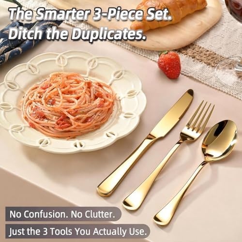 60 Piece Gold Silverware Set for 20, Stainless Steel Forks Spoons and Knives Set, Finish Gold Flatware, Dishwasher Safe for Family Picnics Daily Gatherings - Image 4