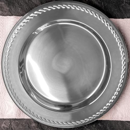 Brightalk 13-Inch Stainless Steel Twist Pattern Charger Plates, 6 Pcs Silver Dinner Plate Chargers, Round Server Ware Charger Plate - Image 3