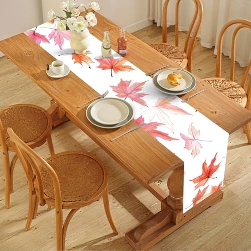 ANNA QUEEN Pink Autumn Maple Leaf Table Runner and Placemats Set of 6, 13"x72" Table Runner with 12"x18" Placemats, Elegant Fall Table Decor for Kitchen, Farmhouse, Seasonal Dining - Image 7