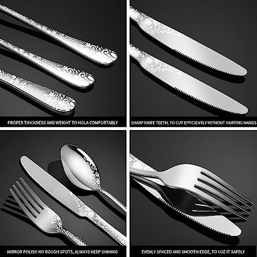 40 Piece Silverware Set, Stainless Steel Flatware Cutlery Set Service for 8, Mirror Polished Tableware Eating Utensils Set for Home Kitchen, Include Knife Fork Spoon Set, Dishwasher Safe - Image 4