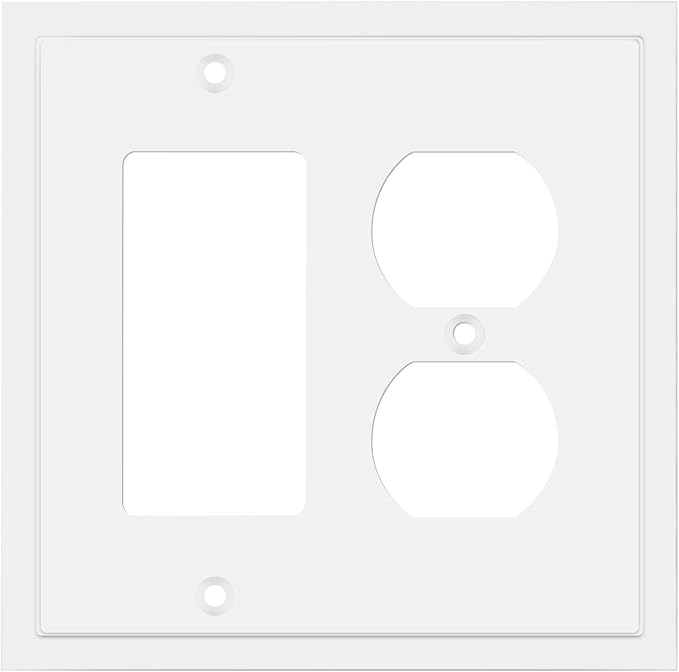 Henne Bery Modern Edge Decorative Wall Plate Switch Plate Outlet Cover, Durable Solid Zinc Alloy (Decorator/Duplex, White)