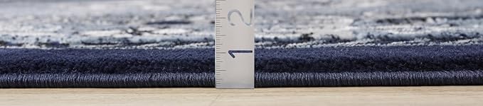 Modern 8 x 10 Rug for Living Room - Navy Oriental Large Area Rugs for Living Room, Dining & Bedroom - Hand Carved Runner Carpet - Durable Polyester - Non-Fade, Stain-Resistant - Turkish Made