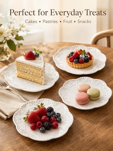 White Small Dessert Plates Set of 4,Ceramic Dinner Plates 6 Inch for Appetizer, Fruits, Cake, Salad,Microwave Safe,Christmas Gift - Image 2