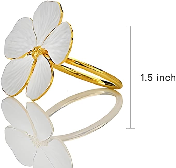 Decozen White Gold Napkin Rings Set of 12 White Gold Napkin Rings in Floral Design Festive Table Decor Setting for Holiday Wedding Birthday Kitchen Home Decor Housewarming Gift
