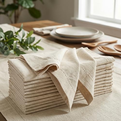 The Beer Valley Set of 12 Flax Hemstitch Cloth Napkins 20x20 Inch - Natural - Image 5