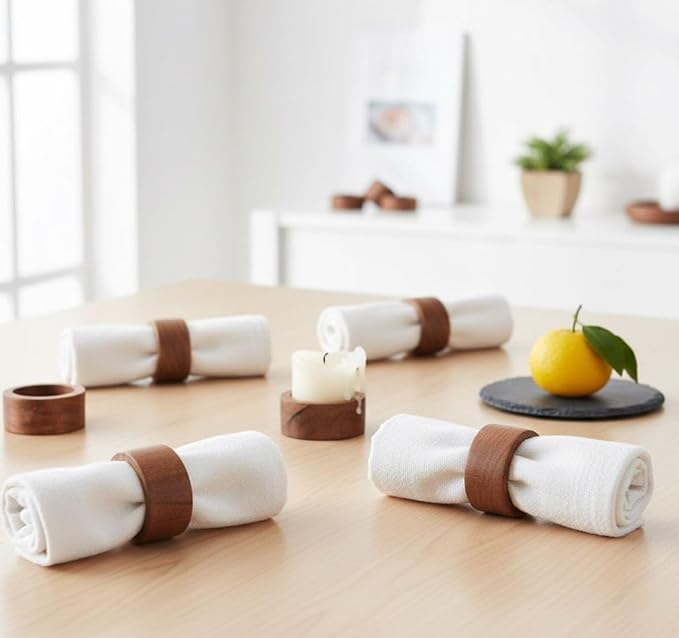 Wood Napkin Rings Set of 12 Napkin Holders Buckles for Dining, Anniversary, Birthday, Dinner, Christmas, Party of Table Setting