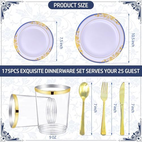 Gold Disposable Plastic Plates, Heavy Duty Disposable Dinner Ware Set. - Image 2