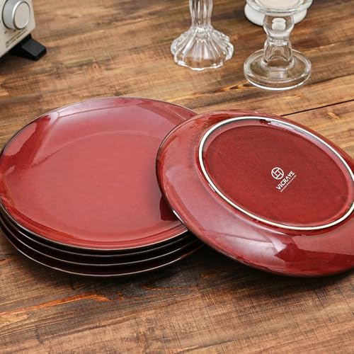 vicrays Ceramic Round Plates Set of 6 - Porcelain 8 inch Dinner Plates for Salad Dessert Appetizer Bread - Microwave Oven and Dishwasher Safe - Cherry Red - Image 4