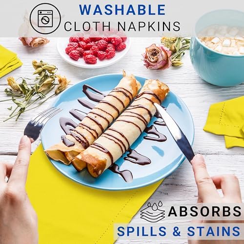 TWINY threads 4 Pieces 100% Cotton Cloth Napkins, 18"x18", Lemon Yellow - Image 6