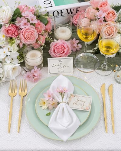 bUCLA 150PCS Green Plastic Plates - Sage Green with Gold Rim Disposable - Include 25 (Dinner & Dessert) Plates, 25 Knives, 25 Forks, 25 Spoons and 25 Cups for Party, Birthday & Spring - Image 5