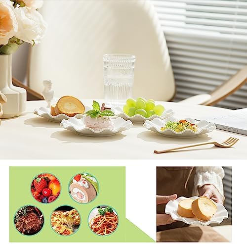 18 Pieces 6 Inch Porcelain Dessert Plates, Wavy Rim, White - Image 4