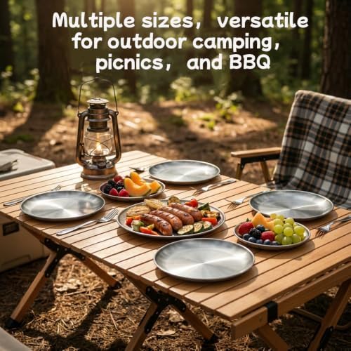 Stainless Steel Plates,4 Pcs 10 Inches Dinner Platess Camping Plate,Perfect for Snack Candy Pizza Fruit Camping Etc.Reusable and Dishwasher Safe (4, 10 inches) - Image 7