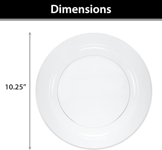 Lillian Tablesettings 120 Count Plastic Plates 10.25 inch Premium Quality Heavyweight China Like Disposable Plates, Wedding and Party Dinnerware, Crystal Clear, Value Pack 120 Count