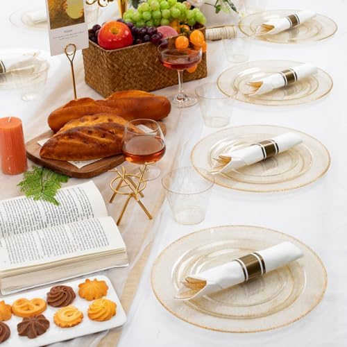 WELLIFE 210Pcs Gold Glitter Dinnerware Set, Gold Glitter Disposable Dinnerware for 30 Guests, Include: 30Dinner Plates, 30Dessert Plates, 90Gold Glitter Silverware, 30 Cups, 30 Paper Napkins - Image 6
