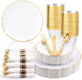 bUCLA 175PCS White and Gold Plastic Plates - 25 Guests for Party, Wedding by BUCLA