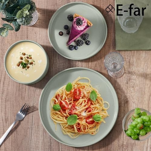 E-far 6-Piece Stoneware Dinnerware Sets, Plates and Bowls Set for 2, Green - Image 6