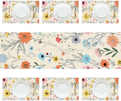 ANNA QUEEN Floral Table Runner and Placemats Set of 6 – 13"x72" Table Runner & 12"x18" Placemats, Wildflower Botanical Pattern Elegant Dining Table Decor - Image 3