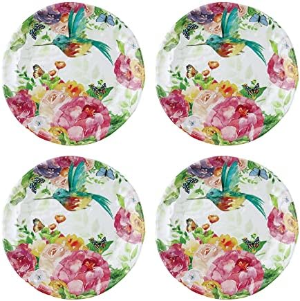 UP Rose Garden Melamine Round Dessert Plates, Small Serving Plates, for Appetizer, Snacks, and Side Dishes, Multicolor, 6 Inch, Set of 4 by UPware