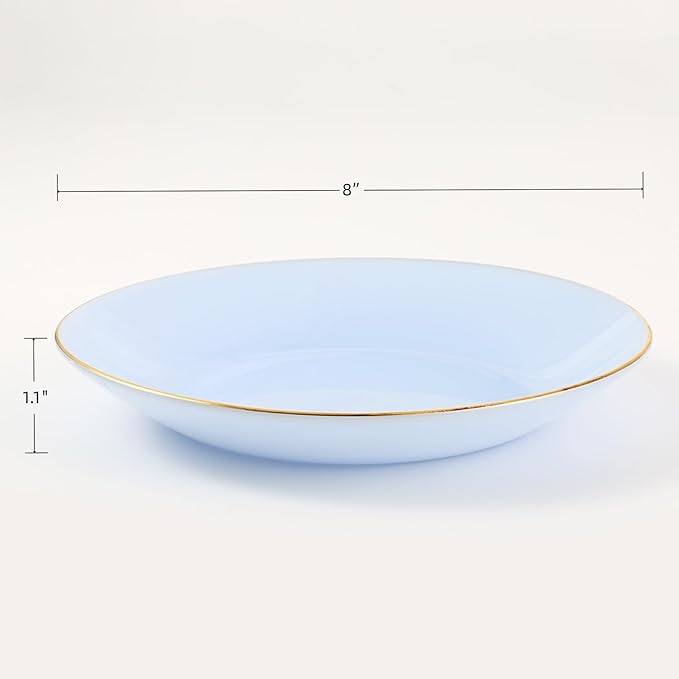 8-Inch Glass Dinner Plates Set of 6 – Elegant Blue with Gold Trim and Non-Slip Base, Handcrafted for Family Dining, Entertaining, or Gifts