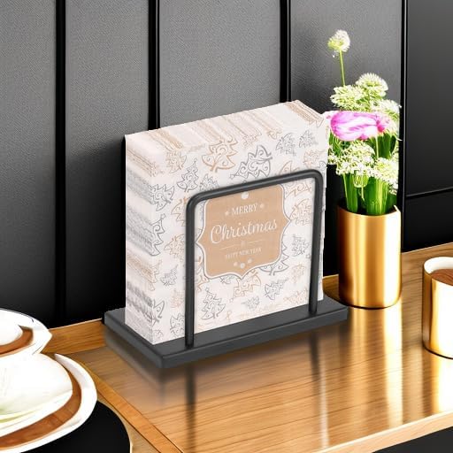 Livabber Napkin Holder, Metal Napkin Storage Modern Freestanding Tissue Paper Dispenser for Table Kitchen Countertop (Metal Base, Black)