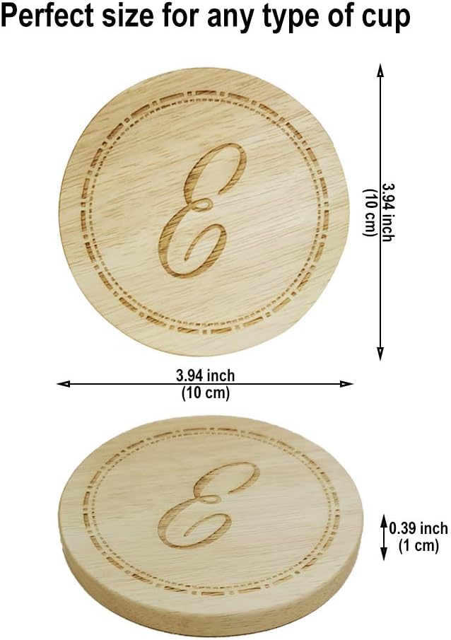 Personalized Wooden Coasters, Custom Engraved Monogram Coasters, Great Gifts for Relatives, Friends or Yourself (E, Set of 4)