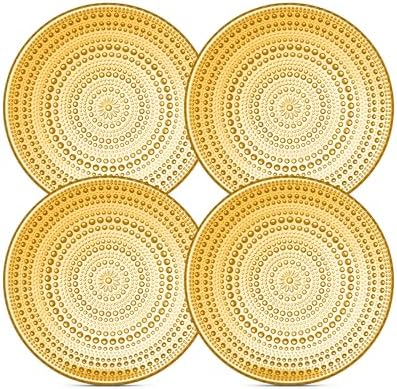 Amber Hobnail Dessert Plates Set 4 Pressed Glass 8 Inch by Yungala