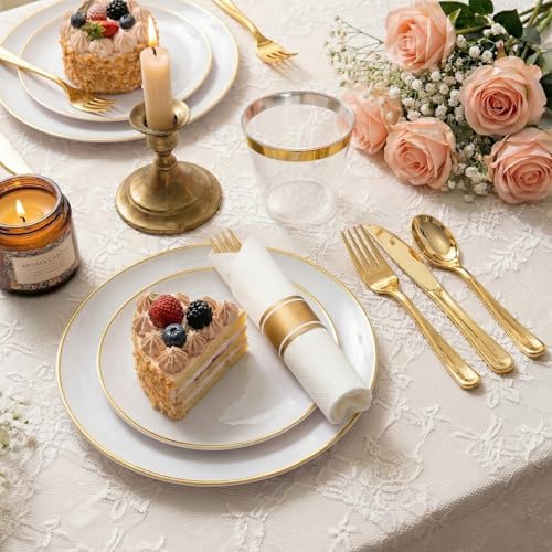 White Gold Dinnerware Set Disposable Plates for 350PCS 50 Guests - Image 2