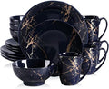 LOVECASA Porcelain Dinnerware Sets for 4, 16 PCS Plates and Bowls Set, Color Glaze with Gold Plate Dish Set, Dinner Sets with Dinner Plates, Dessert Plate, Bowls and Mugs, Dark Blue by LOVECASA