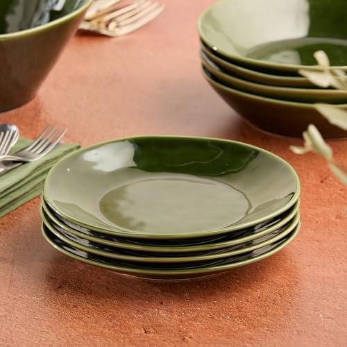 Verde 9-Inch Stoneware Salad Plate Set of 4 - Deep Green Tones with Textured Surface, Perfect for Salads, Appetizers, and Complements Olivia Collection - Image 7