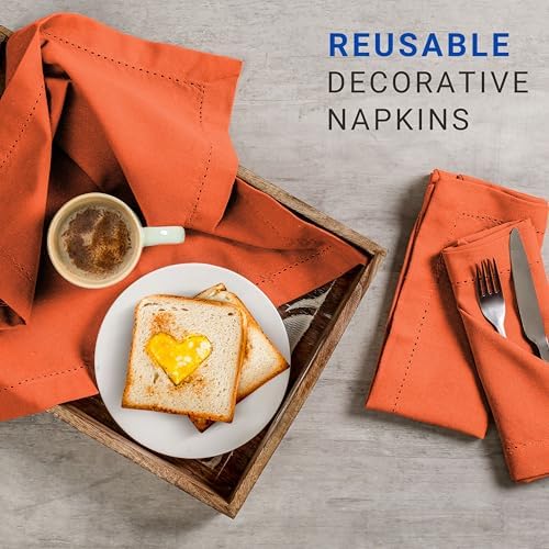 TWINY threads Pack of 12 100% Cotton Cloth Napkins, 18" x 18" (Orange) - Image 2