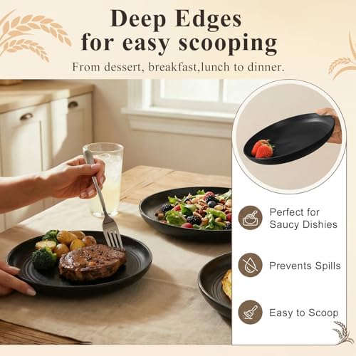 Plastic Dinner Plate 8 Inch, Serving Plates Set of 8 - Black - Image 5