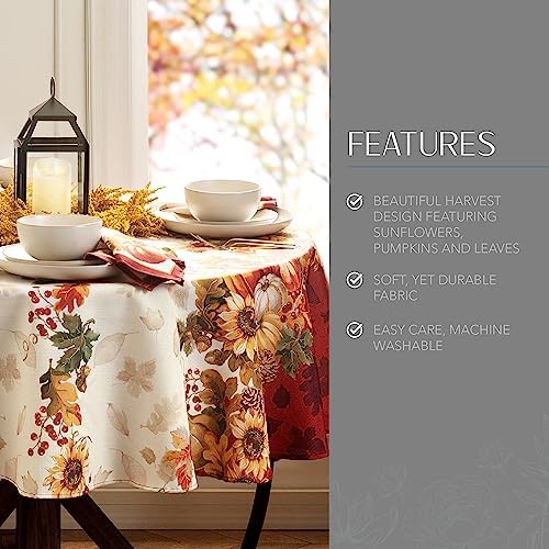 Elrene Home Fashions Swaying Leaves Bordered Fall, Seasonal and Holiday Tablecloth, 70" Round, Multi - Image 3