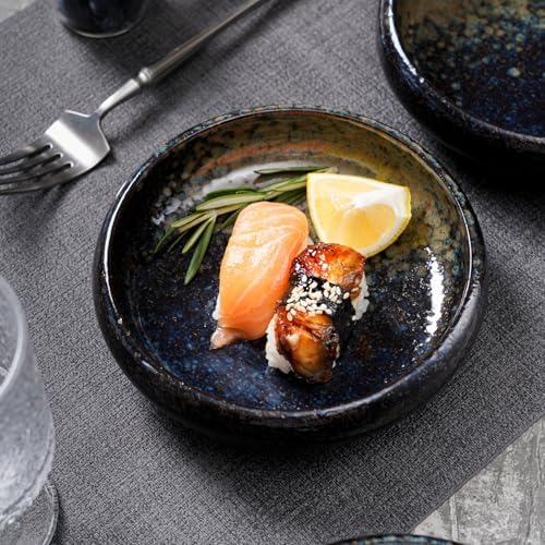 Uaral Japanese Salad Plate,Blue Plates and Bowls Set,Stoneware Plate Set,Appetizer Plates Set of 4,5.5inch,14oz(Nebula Blue) - Image 3