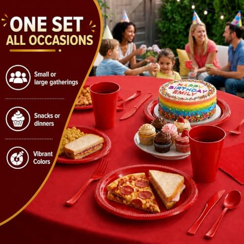 Exquisite 350 Pcs Red Plates and Napkins Party Supplies Plate Sets - Image 6