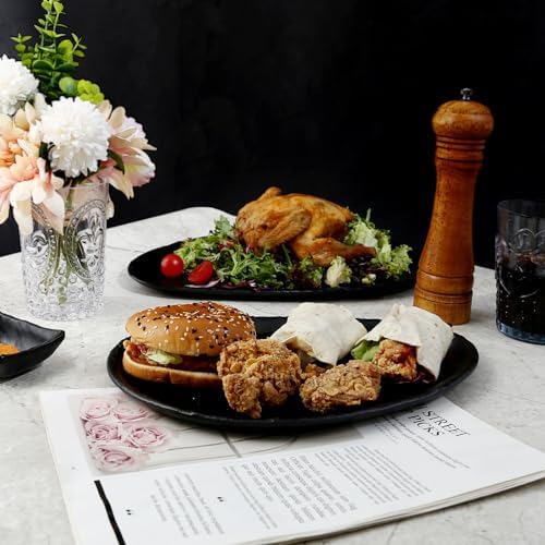 TP Melamine Serving Platters Set of 2, 12" and 14" Oval Serving Trays for Food, Fruits, Snacks, Appetizers and Desserts, Lightweight Plates Set for Home Parties Indoors & Outdoors, Black - Image 6