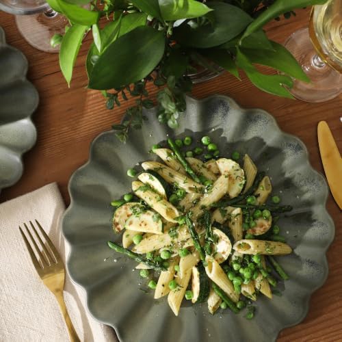 Gibson Elite Bistro Fleur Plates and Bowls Sets, 12-Piece Stoneware Dinnerware Set for 4, Matte Green Scalloped Dish Set with Dinner Plates, Salad Plates & Bowls - Image 7