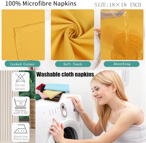 Yellow Cloth Napkins Set of 8,Size 18x18 inch Napkins Made of 100% Microfibre.Washable Cloth Napkins,Easy to Fold,Iron Free,Dinner Napkins for Restaurant Family use, Parties. (Mustard) - Image 3
