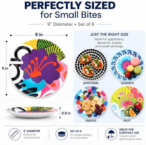 French Bull Melamine Assorted Plates-6 Piece Set -Melamine Dinnerware-Platter, Serving, Party, Platter, Dish (9" Salad Plate, Assorted) - Image 2