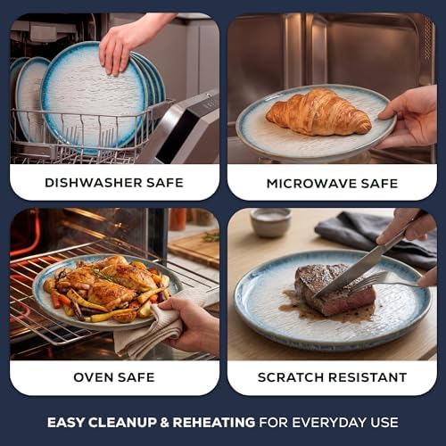 Joseph Sedgh Collection Durable Stoneware Dinnerware Set with Reactive Glaze Finish, 12-Piece, Talia Blue - Image 3