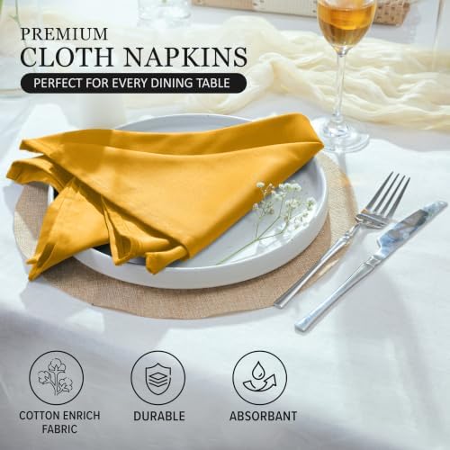 Ruvanti Cloth Napkins Set of 12, Cotton Enrich 18”x18” - Mustard - Image 3