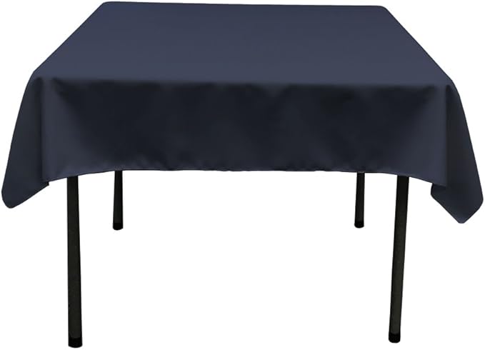 LA Linen Polyester Poplin Washable Square Tablecloth, Stain and Wrinkle Resistant Table Cover 58x58, Fabric Table Cloth for Dinning, Kitchen, Party, Holiday 58 by 58-Inch, Navy