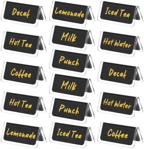 Domensi 16 Pcs Acrylic Coffee Tent Sign Double Sided Table Decaf Coffee Tea by Domensi