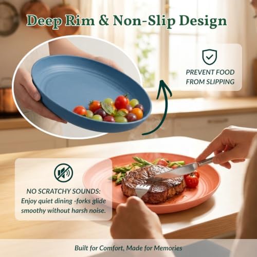 Homienly Deep Plate Set 6 PCS Reusable Dinner Plates Alternative for Plastic Plate Microwave and Dishwasher Safe Wheat Straw Plates for Kitchen Unbreakable 10 Inch Salad Plates for Outdoor (Multi) - Image 4