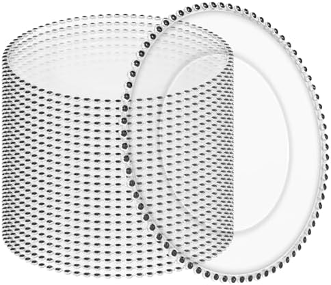 24 Pack Clear Charger Plates 13 Inch Acrylic Round Dinner Chargers with Black Beaded Rim, Plastic Round Decorative Plates for Kitchen Wedding Party Home and Tabletop Decoration by Tomeurperf