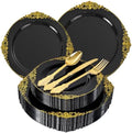 125PCS Black and Gold Plastic Plates for Wedding Party Halloween by Joyido