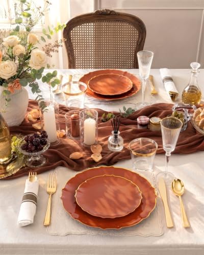 bUCLA 175PCS Terracotta Plates - 25 Guests Gold Rim for Party, Wedding - Image 3
