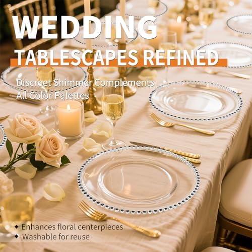 24 Pack Clear Charger Plates 13 Inch Acrylic Round Dinner Chargers with Black Beaded Rim, Plastic Round Decorative Plates for Kitchen Wedding Party Home and Tabletop Decoration - Image 4