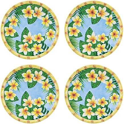 UP Plumeria Melamine Round Dessert Plates, Small Serving Plates, for Appetizer, Snacks, and Side Dishes, 6 Inch, Set of 4 by UPware