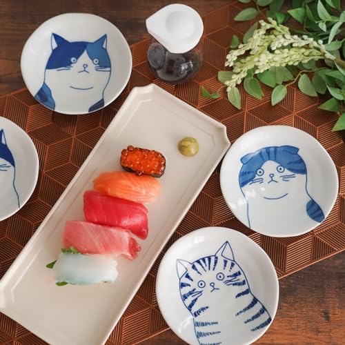 Dessert Sushi Soy Sauce Salad Ceramic Plates Cats Design Set of 5 Made in Japan 5 Cats 4.7in - Image 5